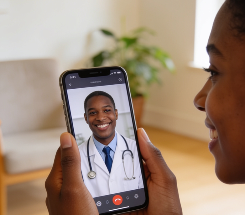 Woman on a video call with a doctor